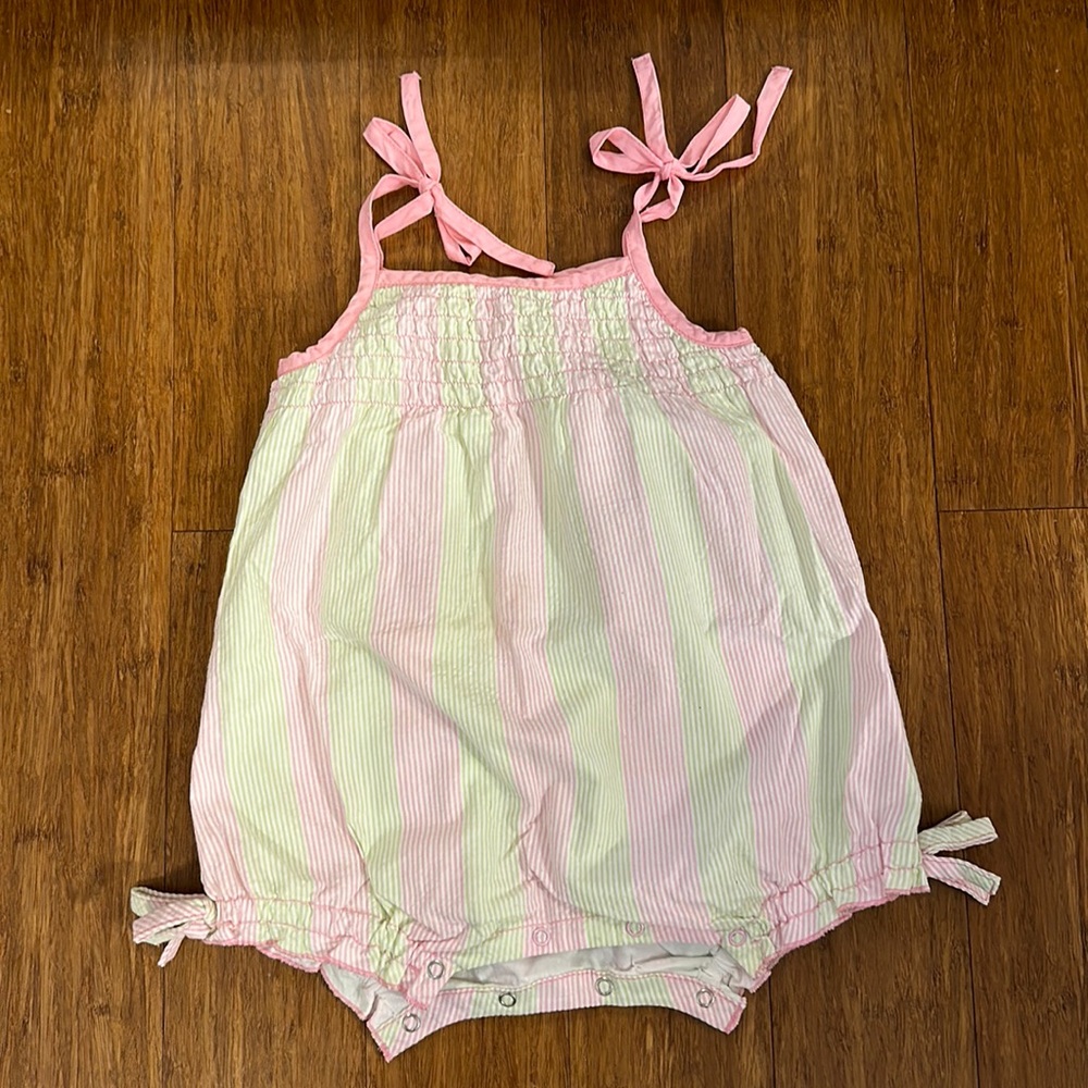 Lilly Pulitzer Baby Girl Smocked Seersucker Bubble Romper Size 6-12M